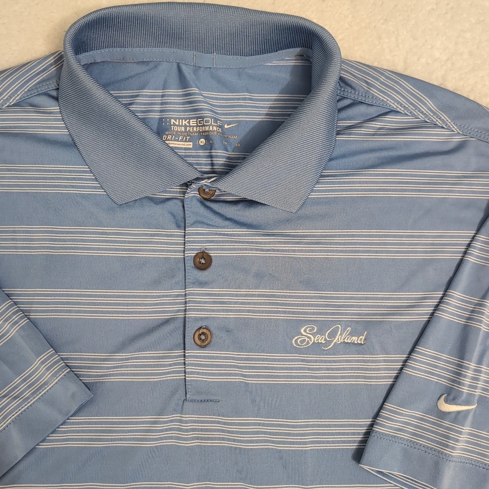 Nike Golf Tour Performance Shirt Men's XL Blue White Striped Dri Fit‎